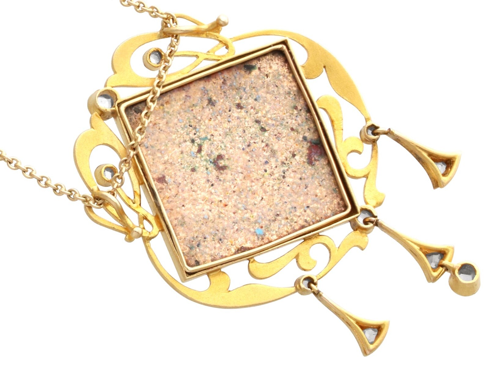 Art Nouveau 0.35Ct Diamond, Enamel and 18k Yellow Gold Pendant Circa 1910