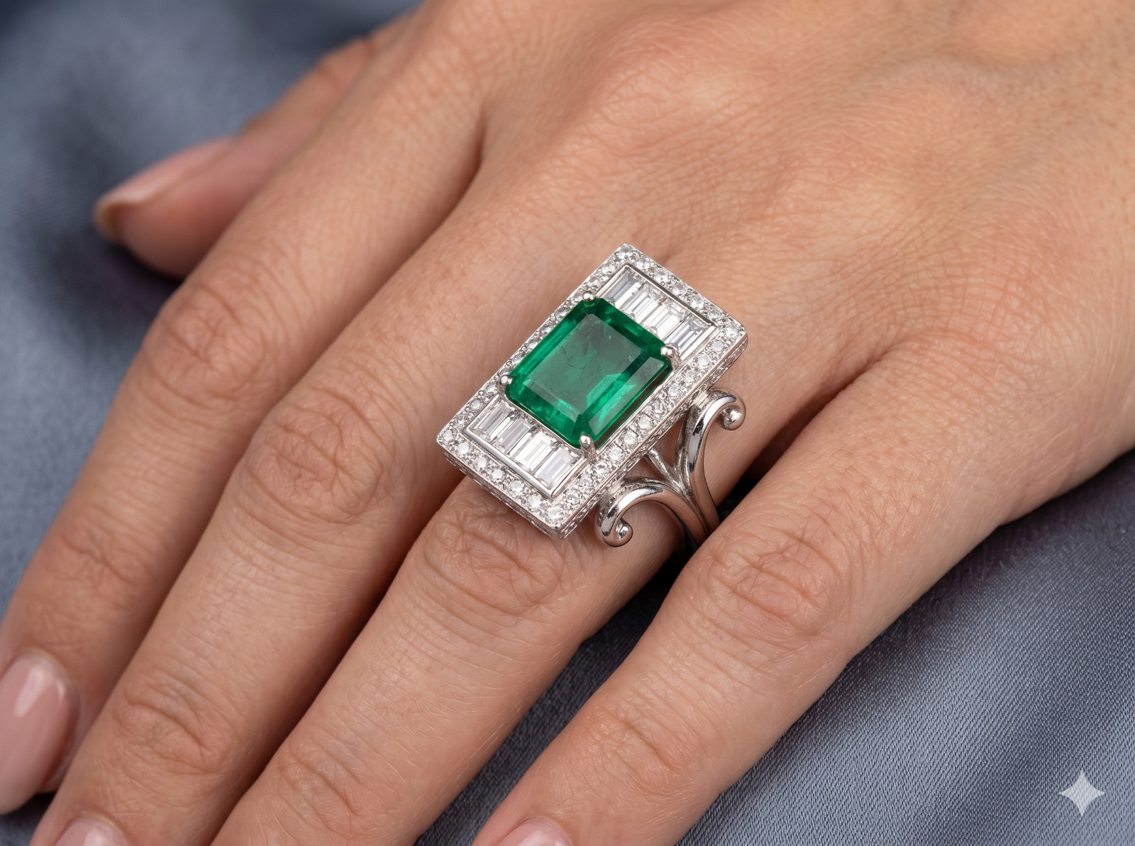 Vintage Style 6 Ct Green Emerald Cut Diamond Engagement 14K White Gold FN Ring