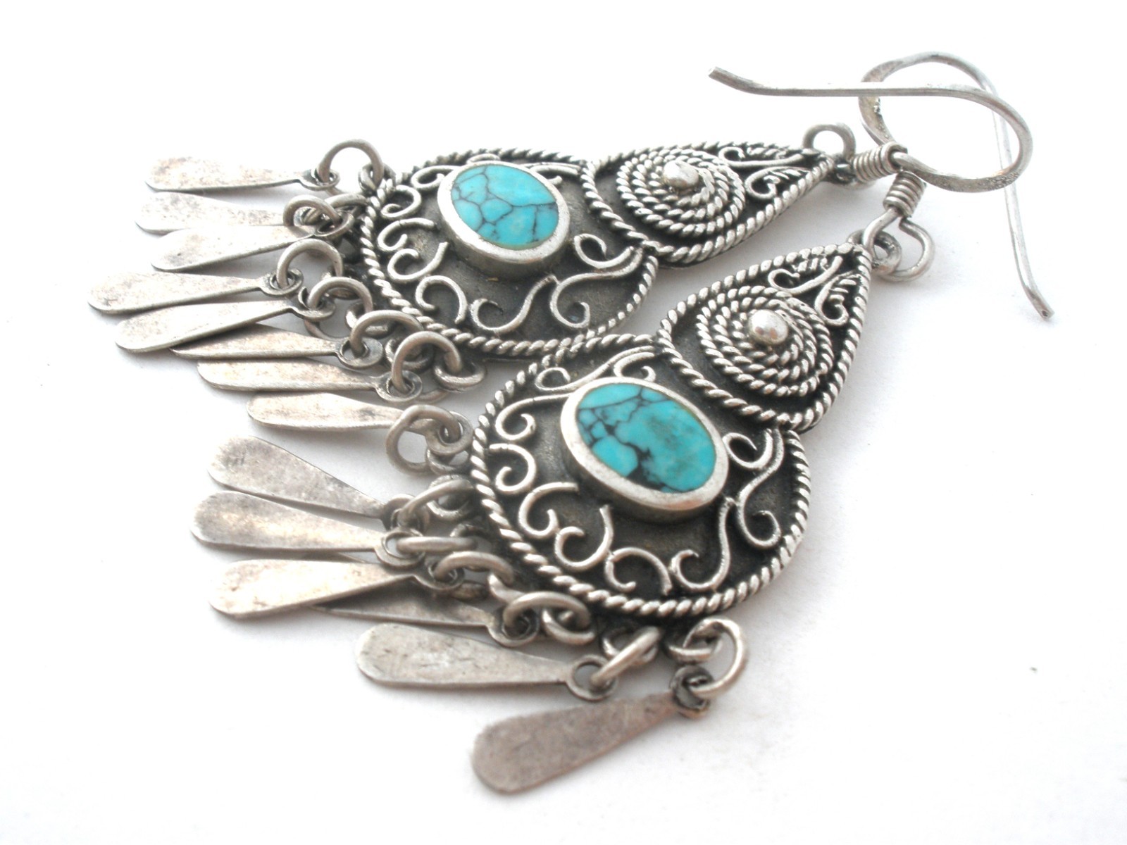 Turquoise Sterling Silver Earrings Pierced Dangle Vintage Southwestern Signed CW