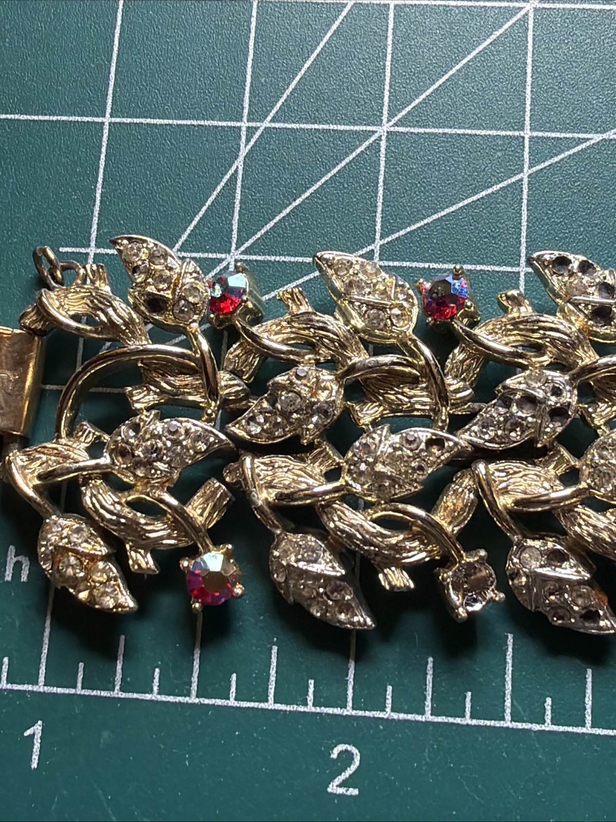VTG 1950’s CORO Red AB Rhinestone Bracelet Gold Tone Restoration PROJECT READ