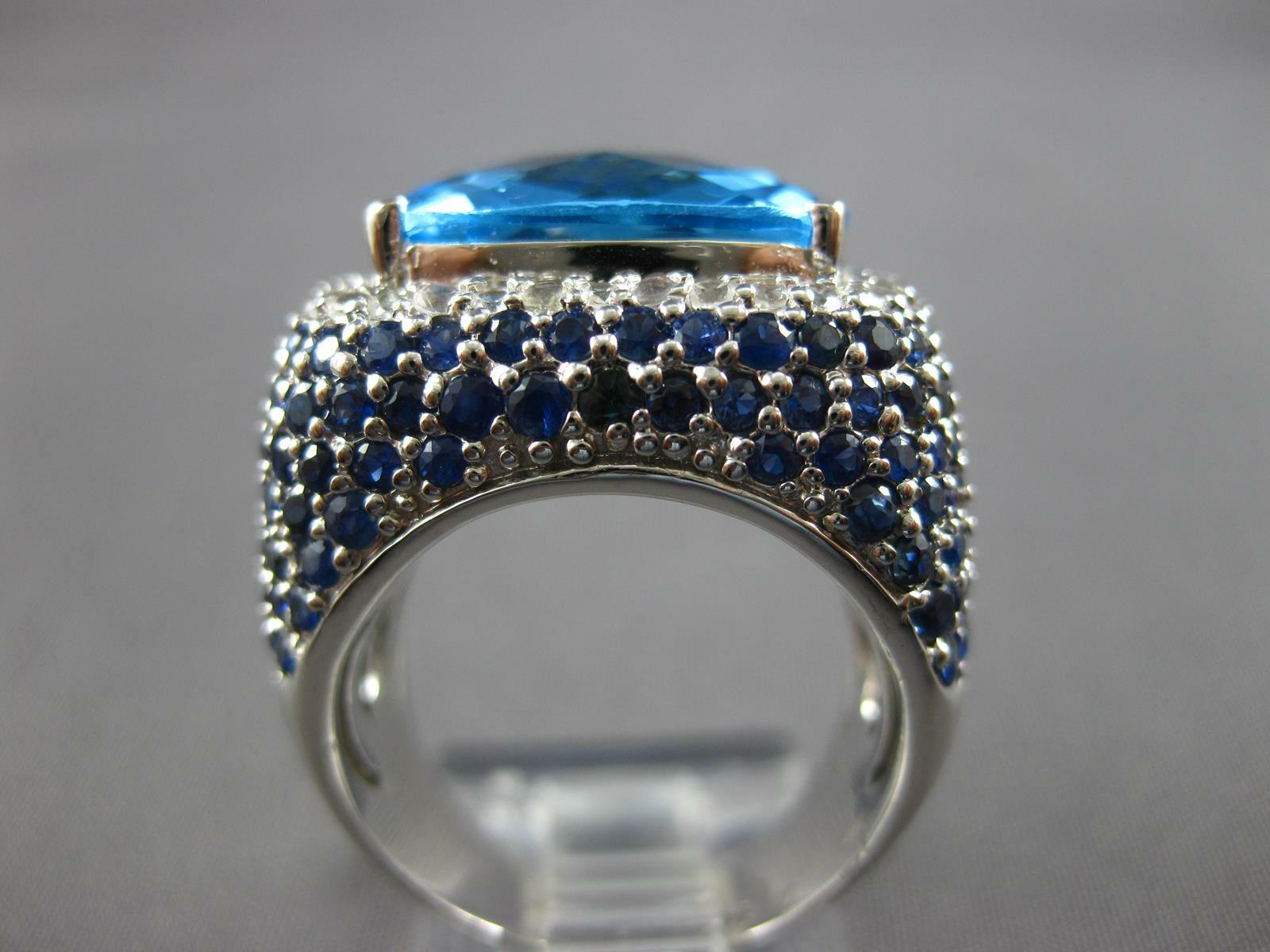 ESTATE EXTRA LARGE 14.51CT DIAMOND AAA SAPPHIRE & BLUE TOPAZ 14K WHITE GOLD RING