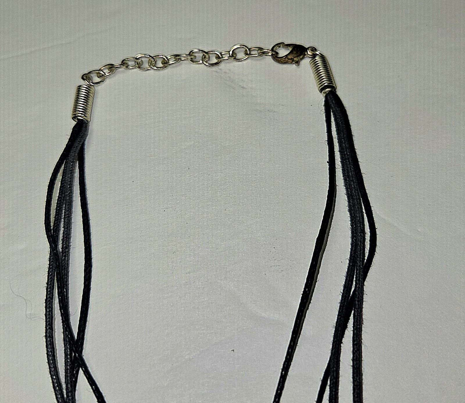 Vintage Handmade Organic Metal Abstract Pendent On Black Layered Cord