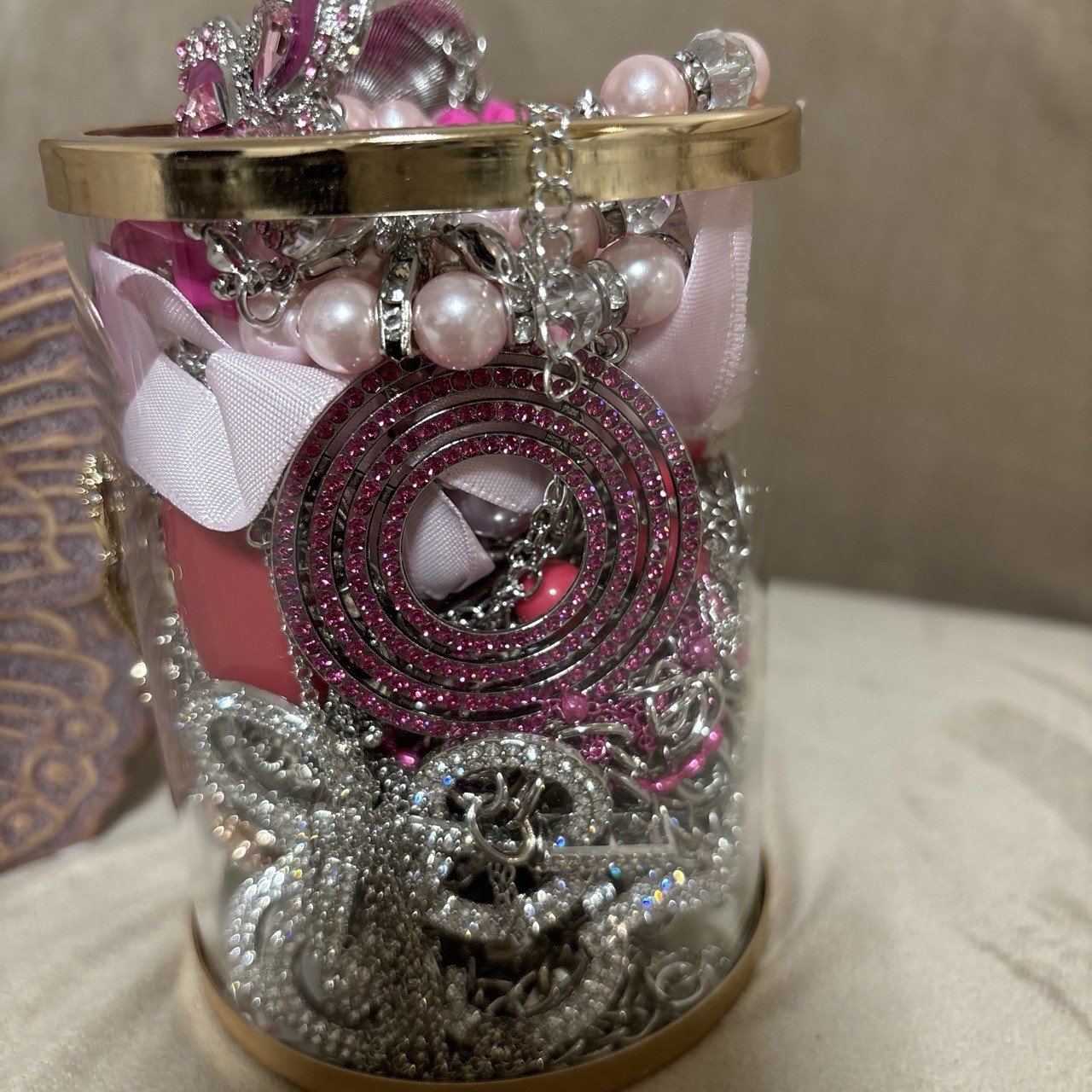 Mystery Jewelry Jar ;50 Pieces In Butterfly Jar Purple Pink White Silver & Gold