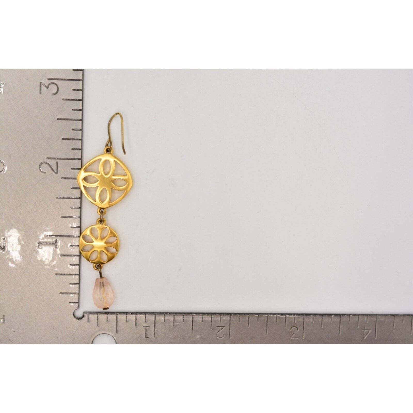 Vintage Drop Dangle Earrings Beaded Crystal Blue Purple Brushed Gold 1980s 9G