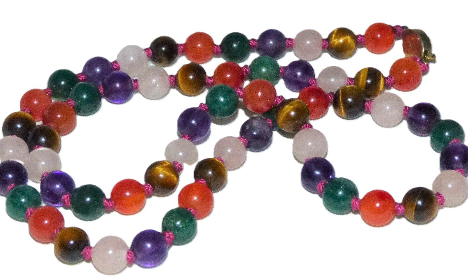 1960s Multi Colour Gemstone Hand knotted Gold Vermeil Silver Clasp Necklace