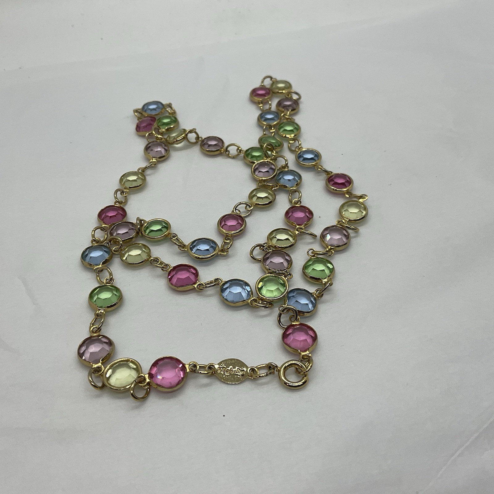 Austrian Crystal USA Tone Bezel Necklace, Multicolor Pastel Crystal 14 Inch