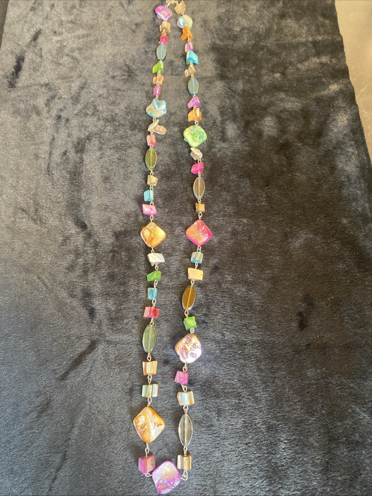Necklace 38” Dyed Shells Veneer Multi Color Squares Dyed Shells Necklace