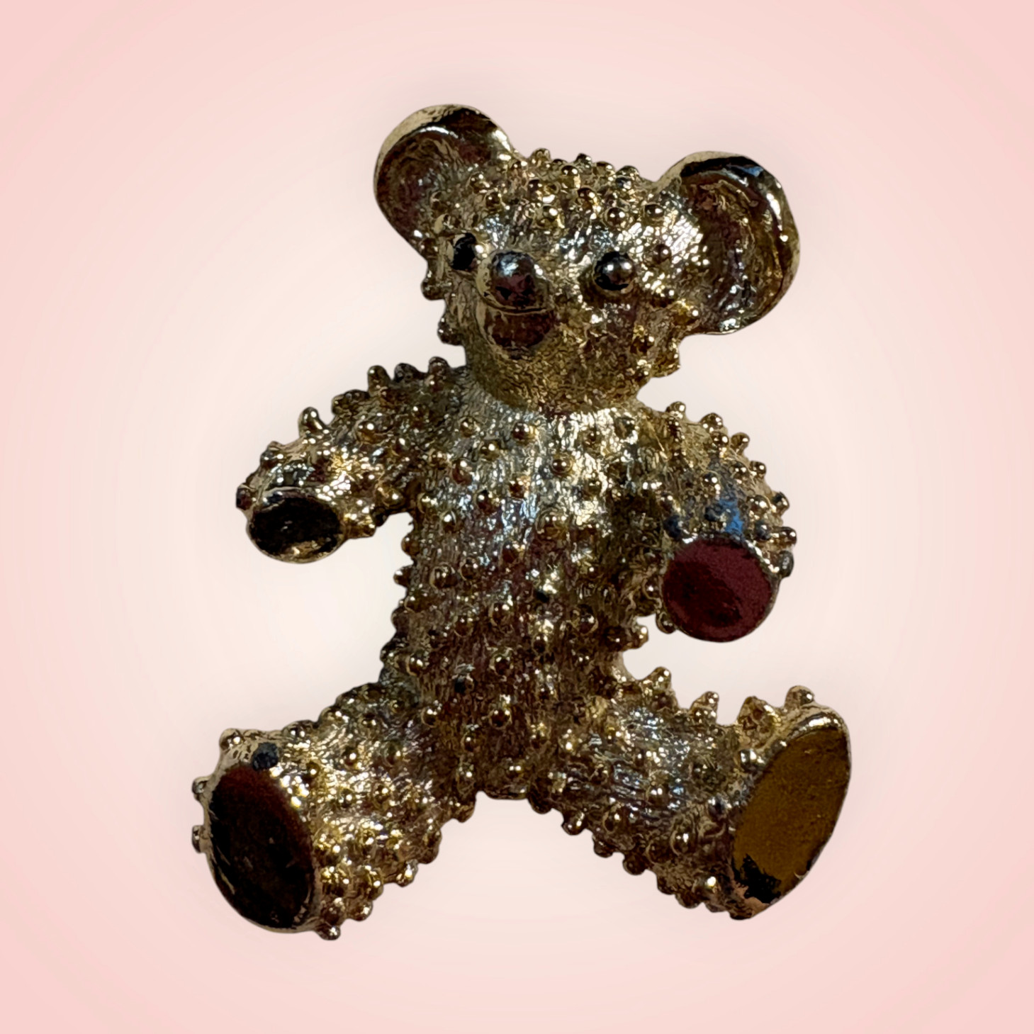 Vintage Teddy Bear Popcorn Brooch Pin Gold Tone Metal Textured Nugget 1.75″