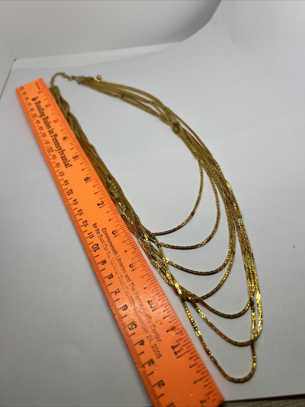 Vintage Shinny Signed NS Multi Strand Yellow Gold Tone Adjustable Necklace 7030