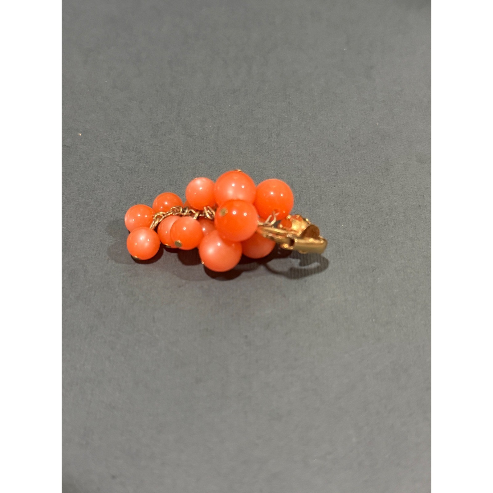 Vintage Grape Cluster Orange Moon Glow Earrings Mid-Century Clip-On