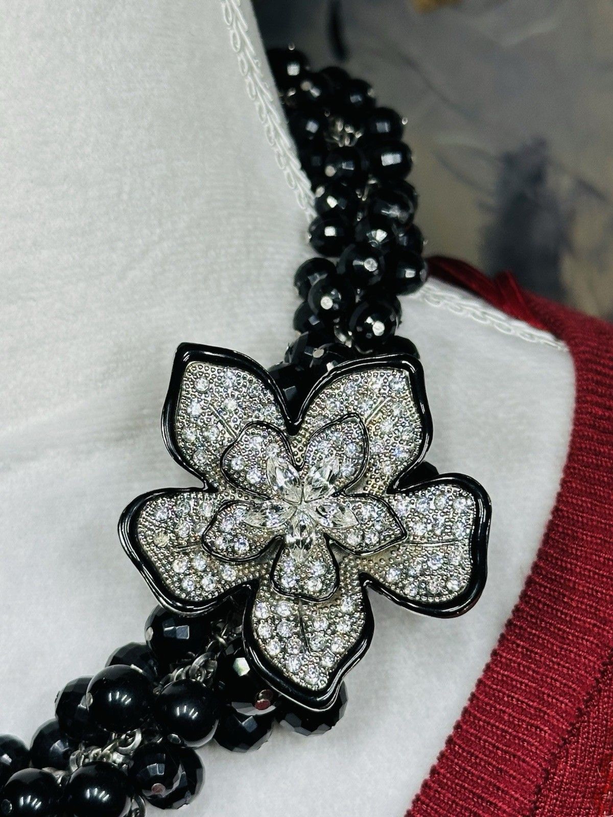 Vtg Faceted Multi-Strand Art-Deco Goth Glam Maximalist Chunky Statement Crystal