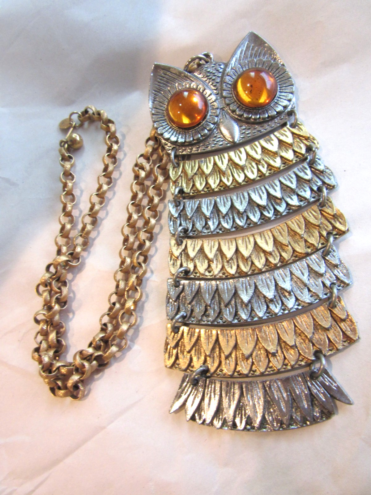 Vintage Park Lane articulated Owl large pendant on a textured linked chain