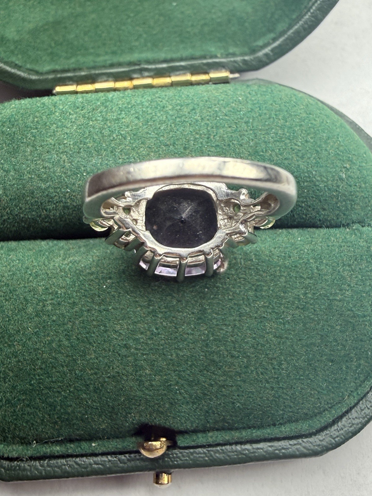 Vintage Sterling Silver Cushion Cut Amethyst & Peridot Cocktail Ring Size 6 – 6g