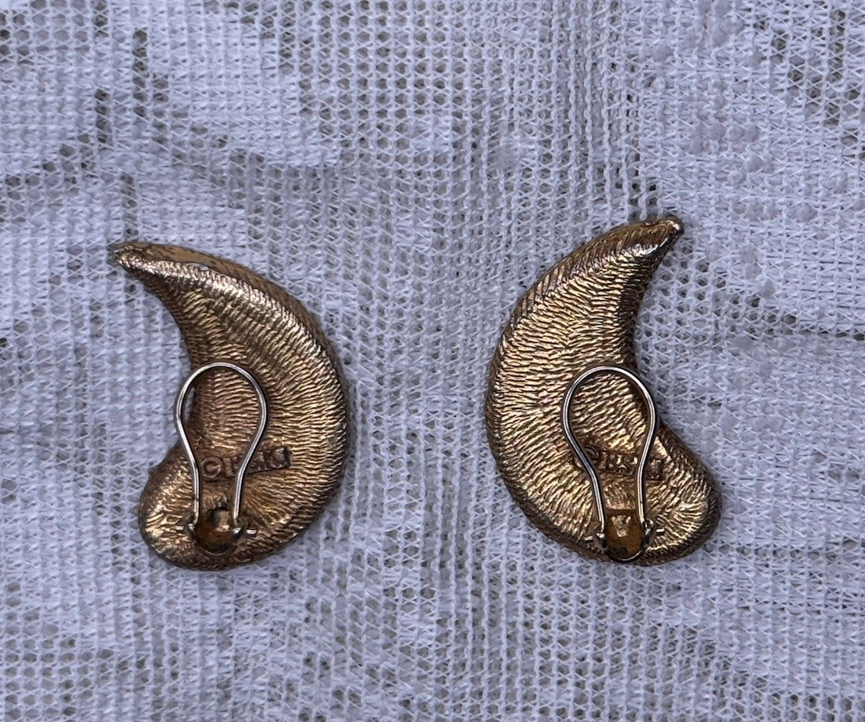 Vintage BSK Leopard Print Faux Fur Earrings Gold Tone Clip On