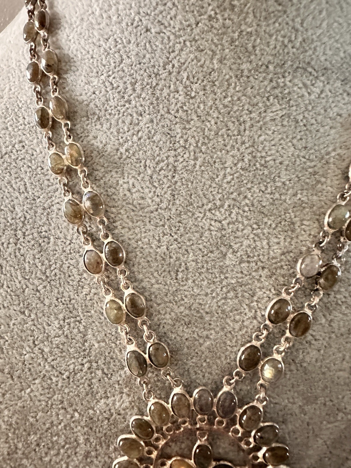 Vintage Sterling SilverDangling Gemstone Necklace 33.60 Gr.