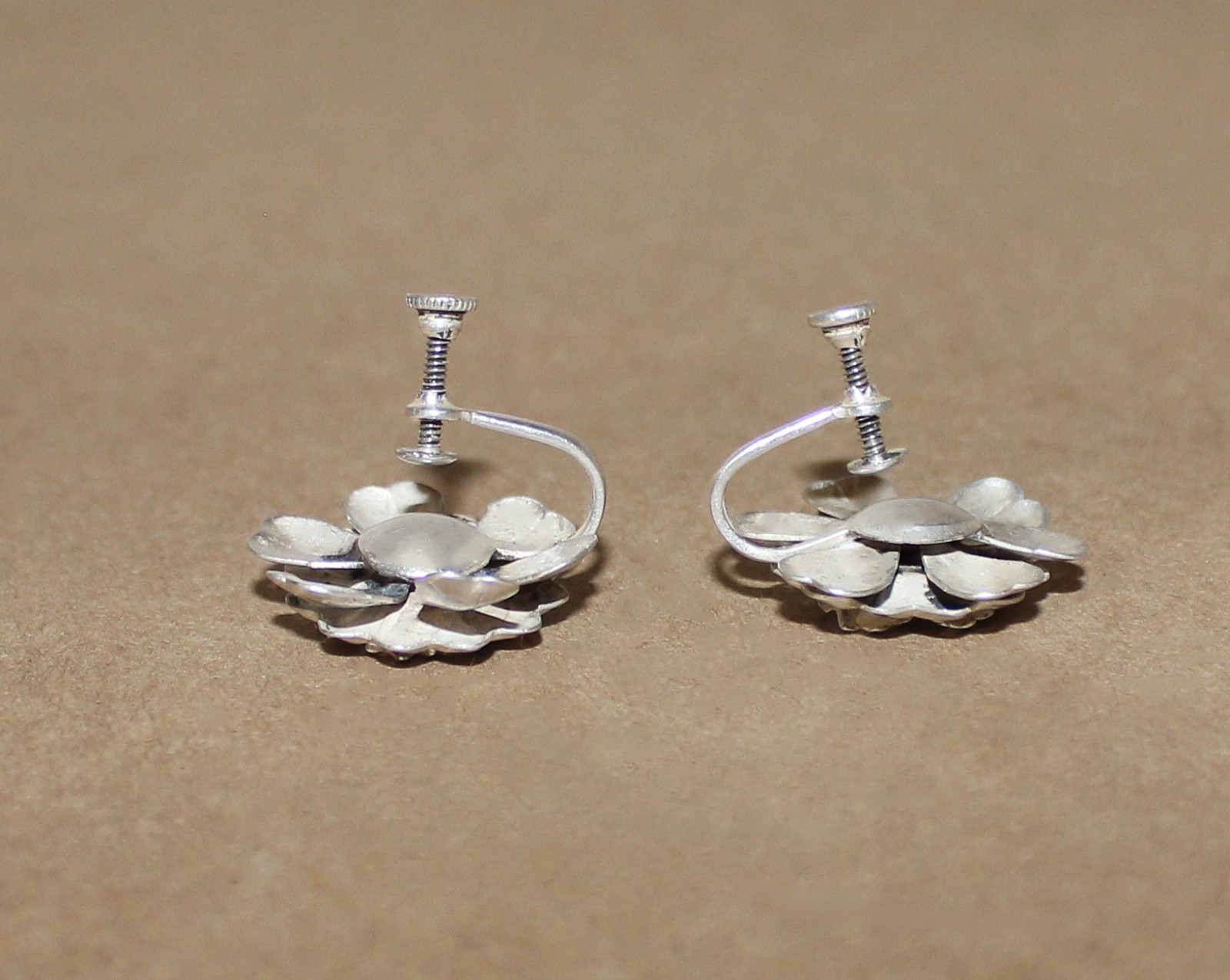 Vtg Sterling Silver Art Nouveau Floral Set Earrings clip-Bracelet 6.5″- Ring 5.5