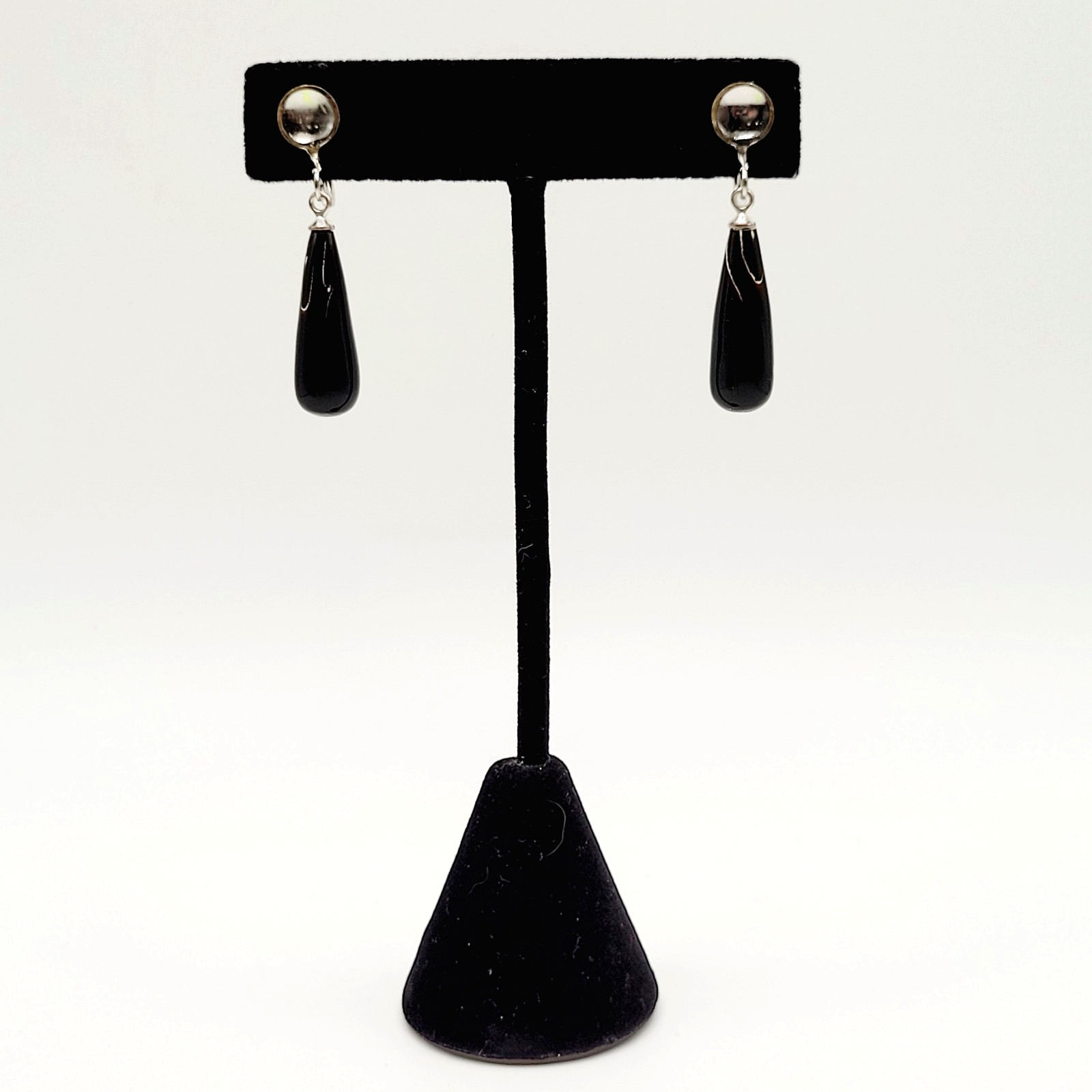 Hawaiian Natural Black Coral Teardrop Torpedo Mixed Tone Vtg Screw Back Earrings