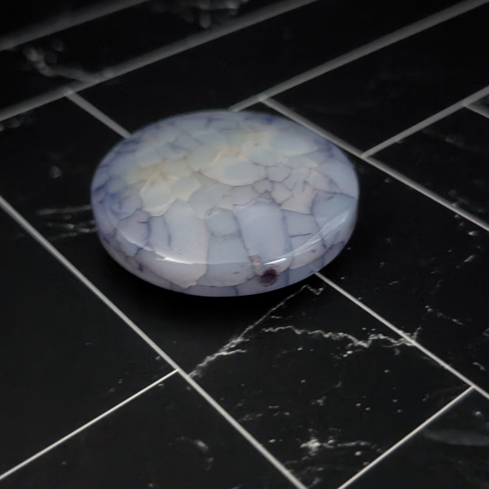 Vintage Pendant/Large Bead Blue Cracked Pattern Circle – No Chain Included