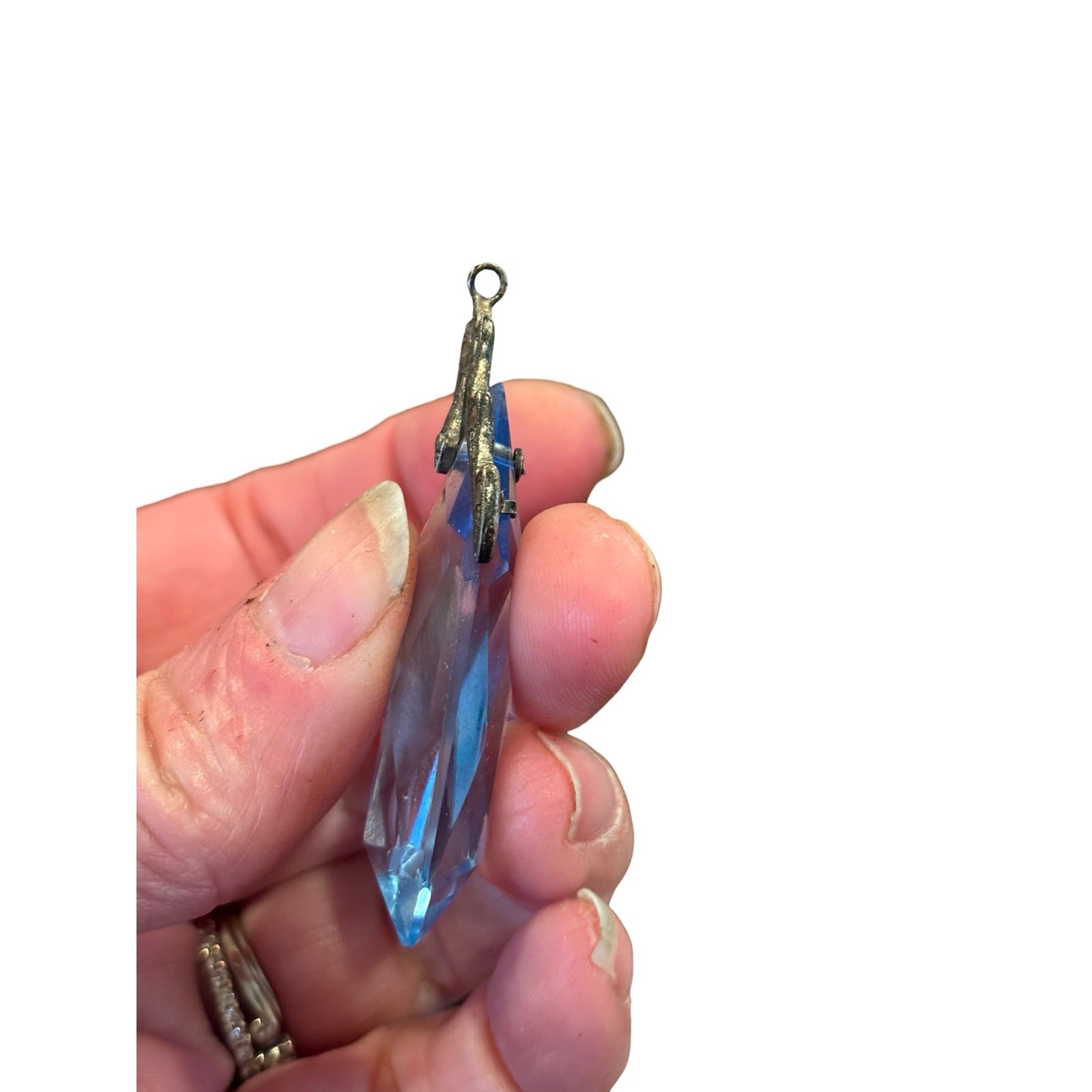 Ice Blue Crystal Pendant Sterling Silver Art Deco Czech Style