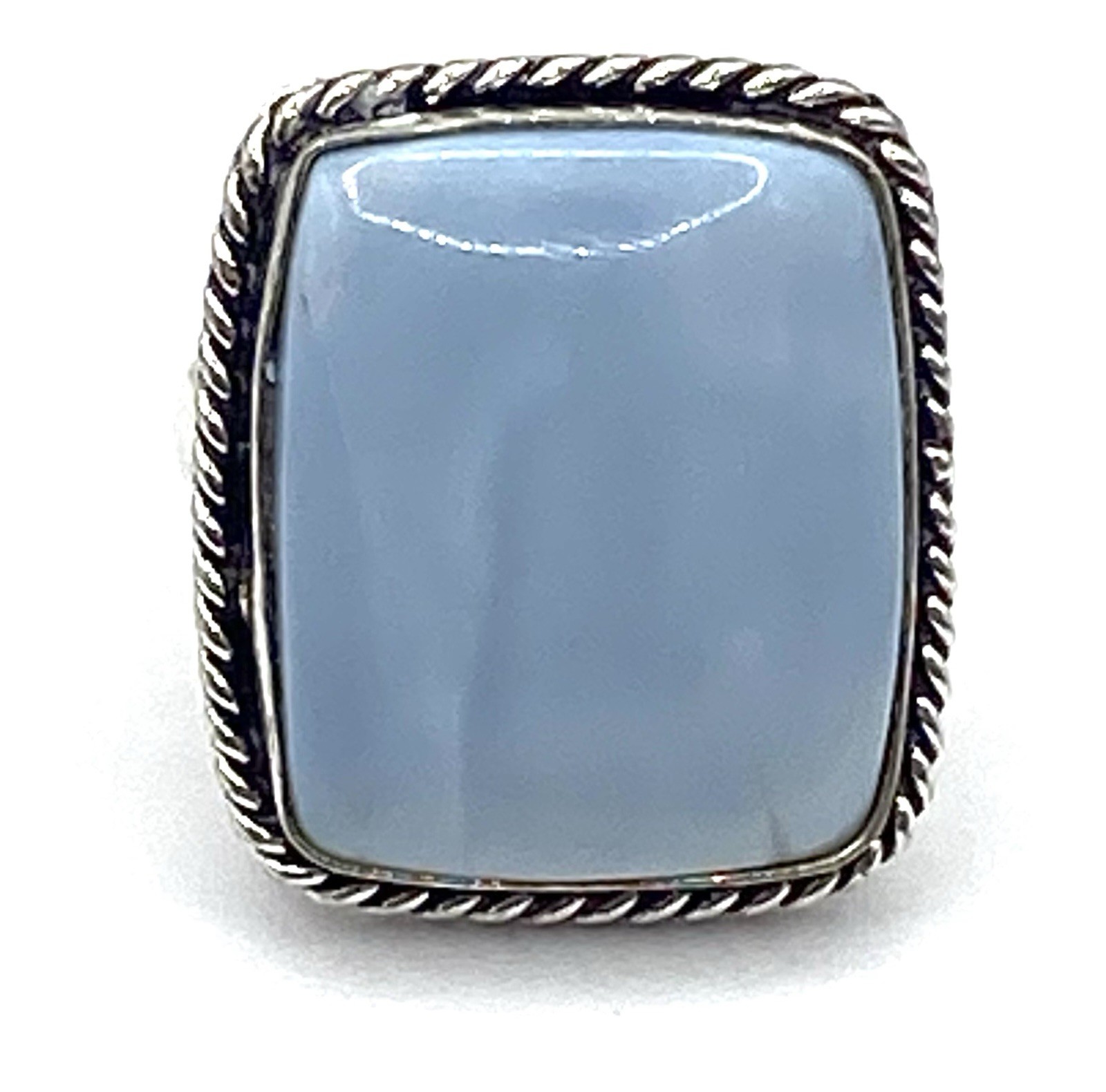 Vintage Sterling Silver / 925 Owyhee Blue Opal Rectangle Rope Ring Size 10