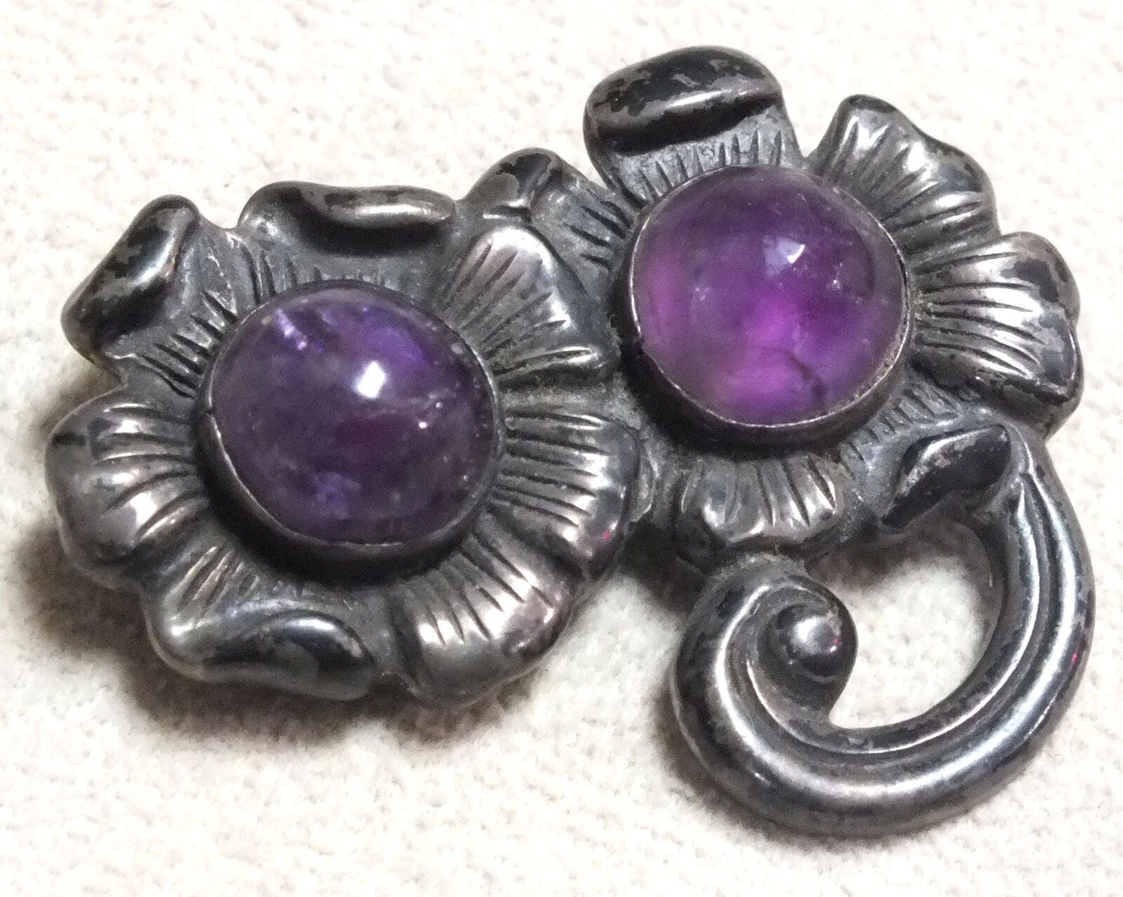 Extremely Rare Los Castillo Taxco Mexico Pre-1948 Sterling Pin/Brooch Amethysts