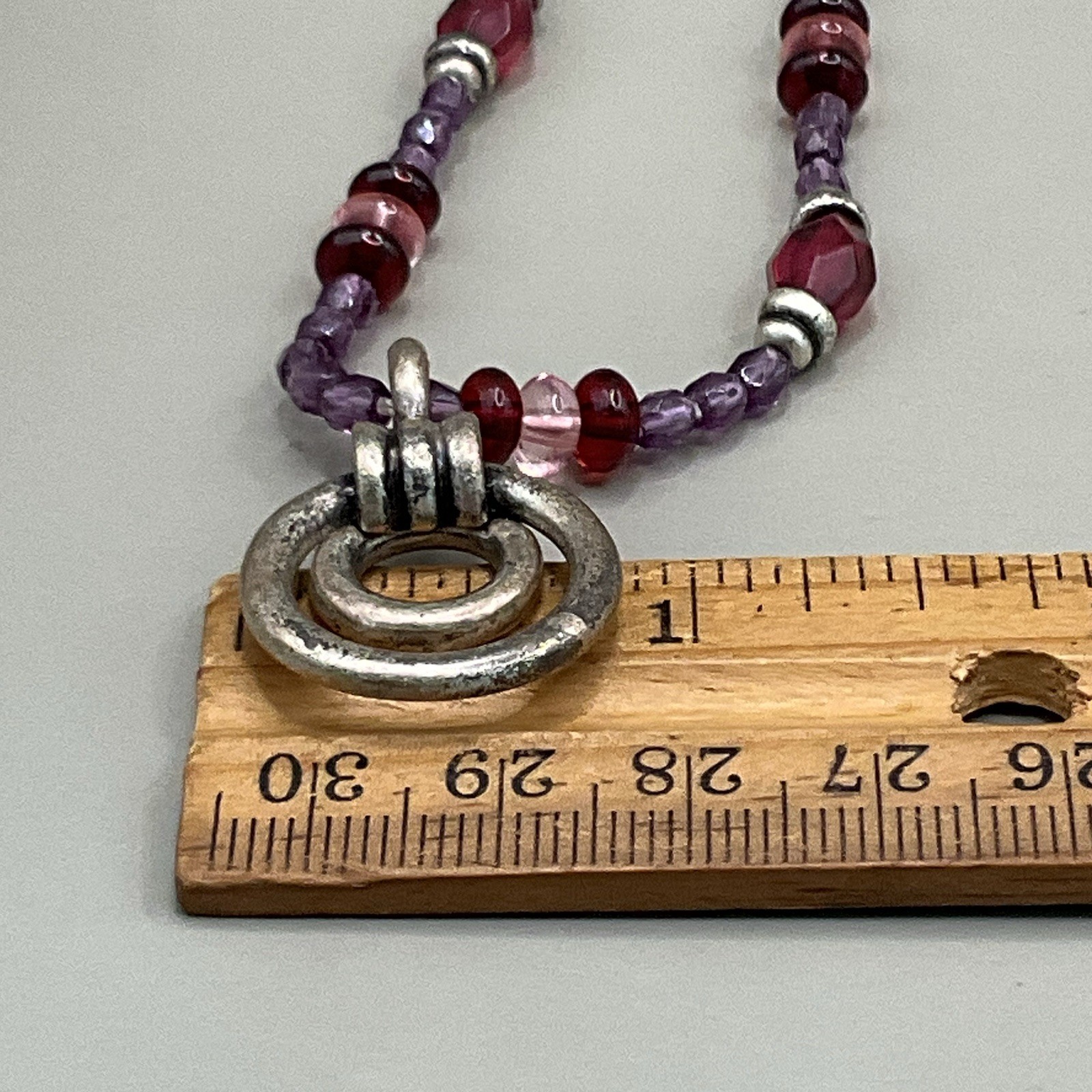 Corinne McCormack Women’s Necklace Silver Tone Metal Purple Pink Red Beaded