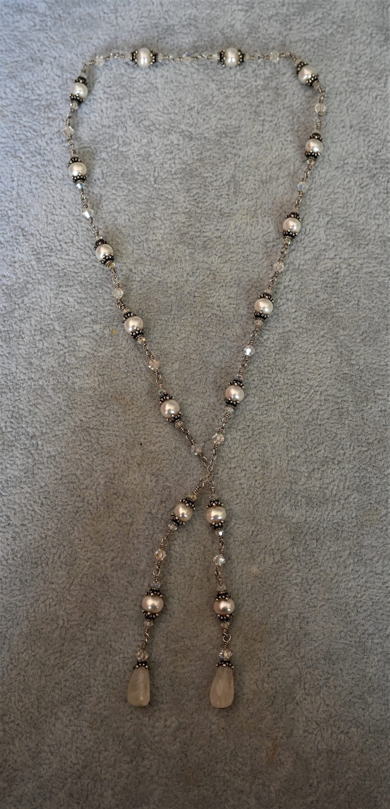 Sterling Silver Moonstone Pearl & Crystal Necklace 22 inches -Elegant!