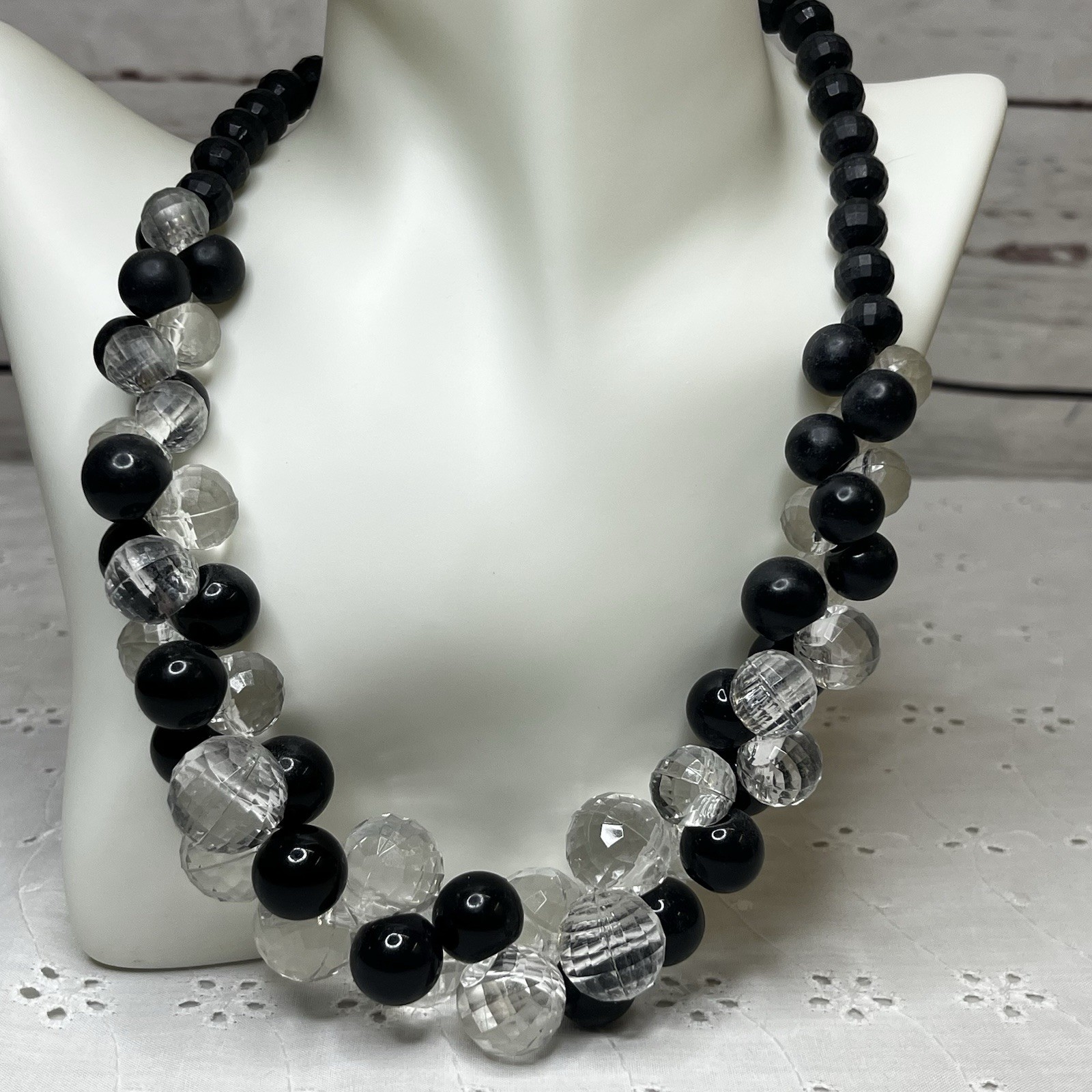 Lot of 3 Vintage Faceted Beaded Bauble Necklaces Purple Green Black White