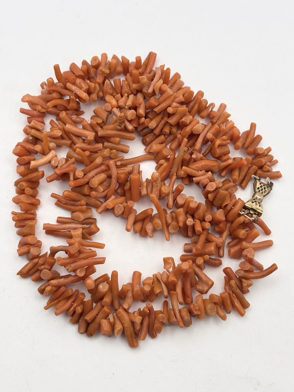 Vintage Red Orange Coral Branch Necklace Choker Double Strand Natural 43+ Grams