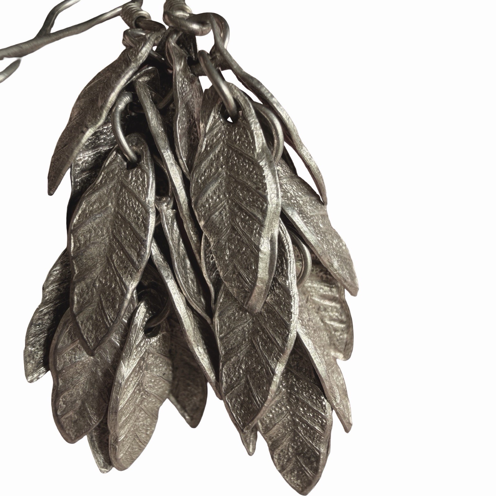 Vintage Sterling Silver Leaf Cluster Dangle Earrings 925 Nature Boho