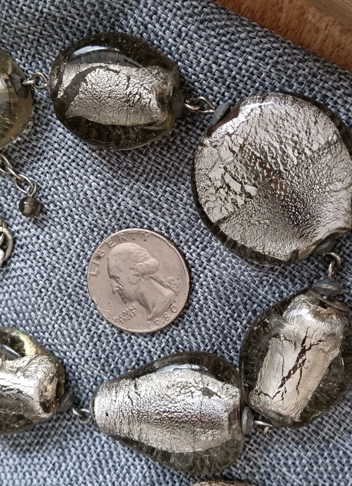 Vintage statement Necklace W/large Clear & Silver foil Beads In Different Shapes