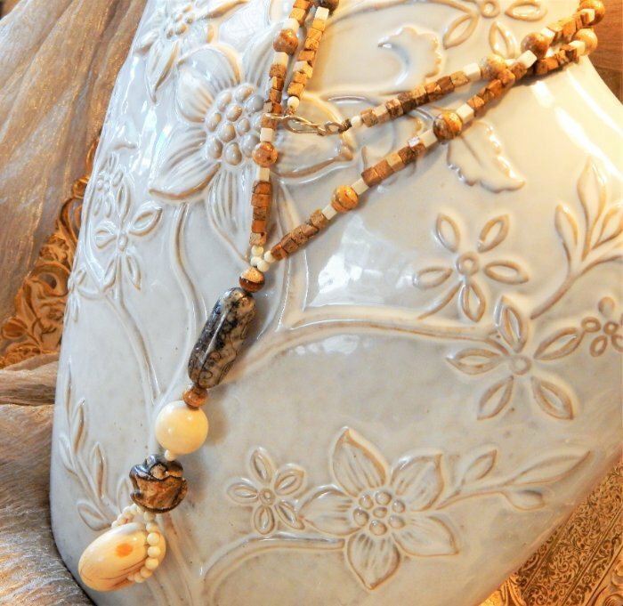 Retro Vintage Earthy Organic Boho Chic Natural Stone Bead Y Necklace