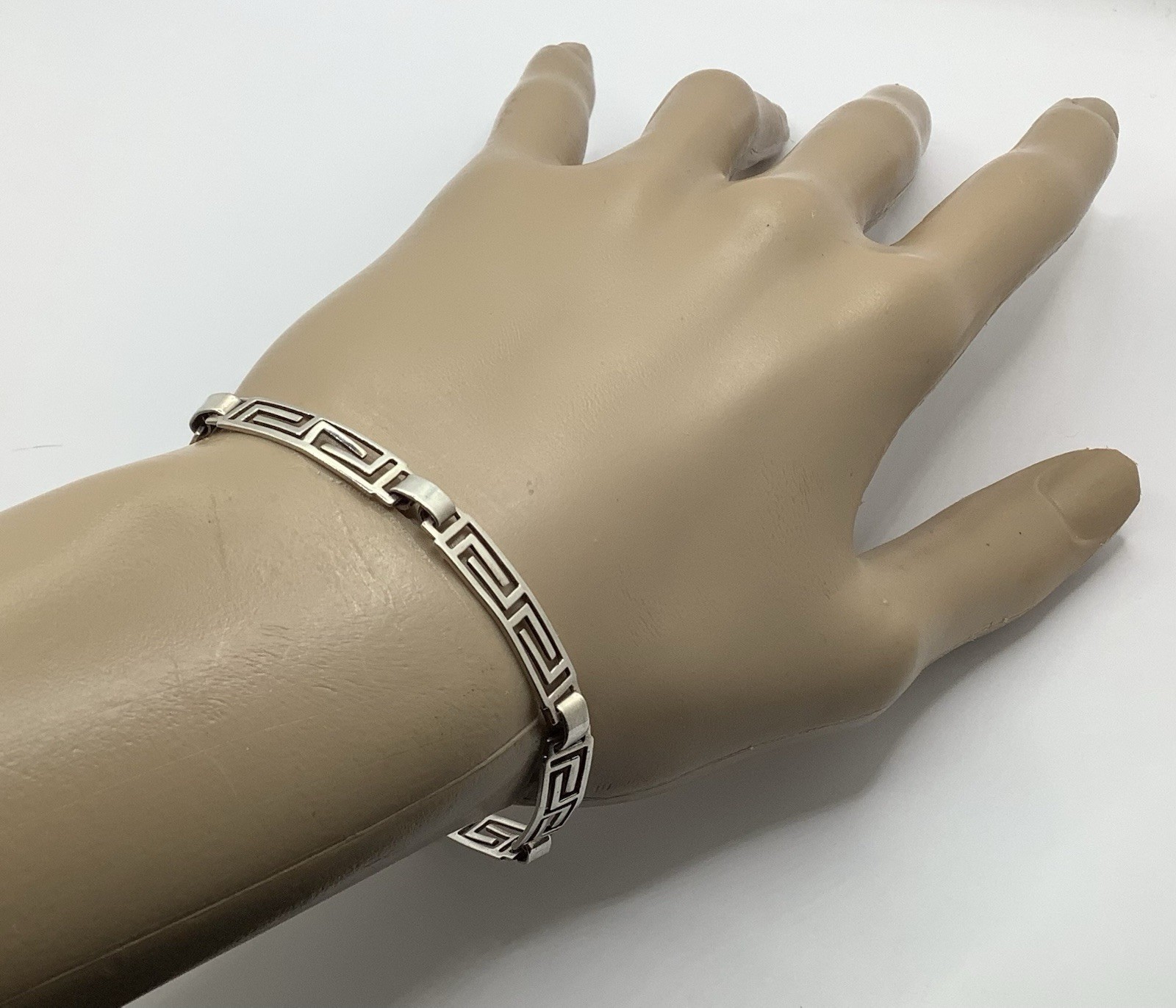 Vintage Signed MF 68 925 MEX Sterling Silver Greek Key Link Bracelet
