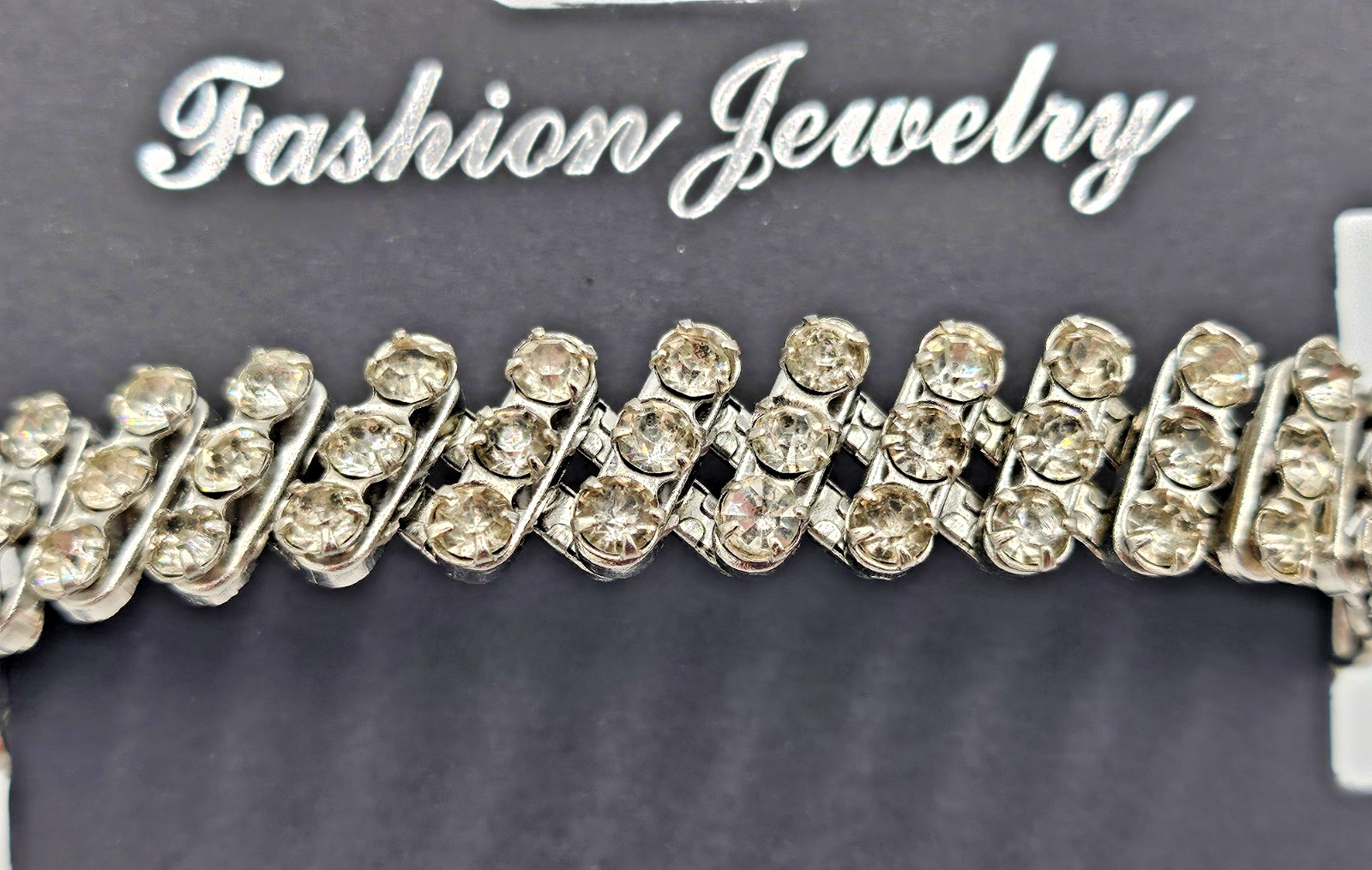 Vintage Made in Japan Rhinestone Expansion Bracelet Silver Tone