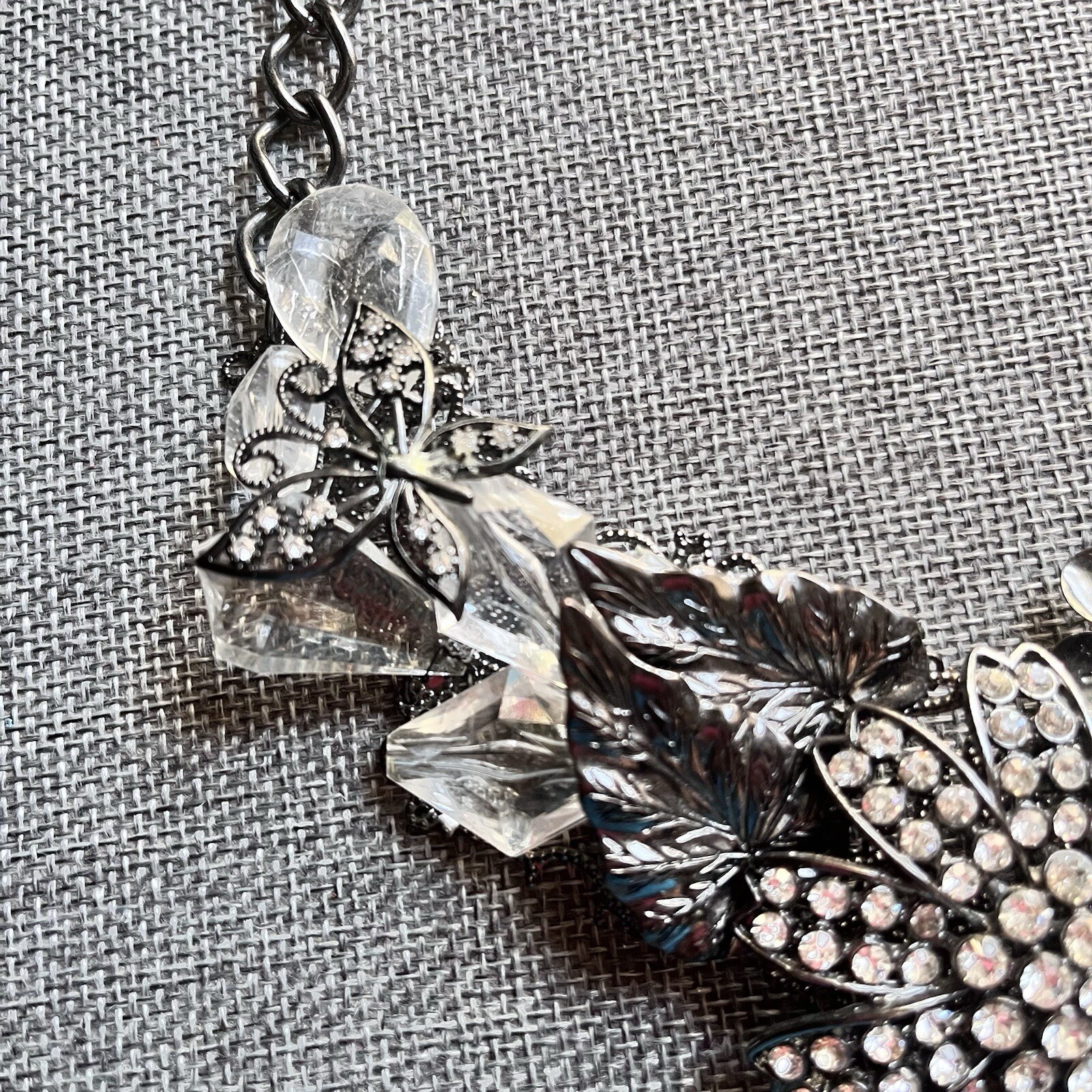 Goth Statement Necklace – Gunmetal & Crystal Floral Necklace – Chunky Necklace