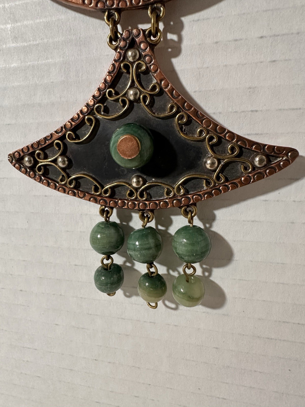 Vintage Casa Maya Mexico Statement Necklace Copper Brass Green Onyx Book Piece