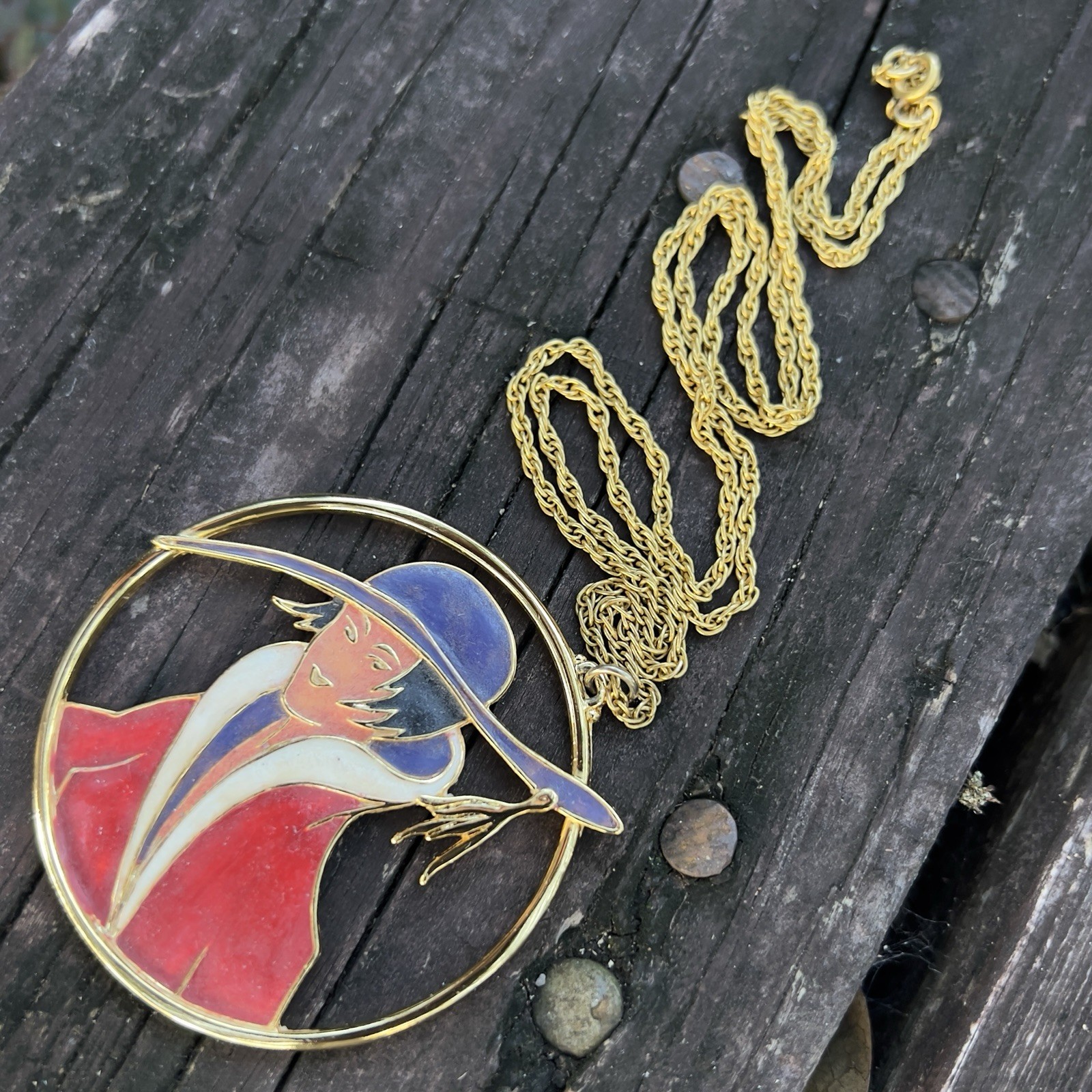 Vtg ORENA Paris Enamel French Art Deco Style Sophisticated Lady Necklace