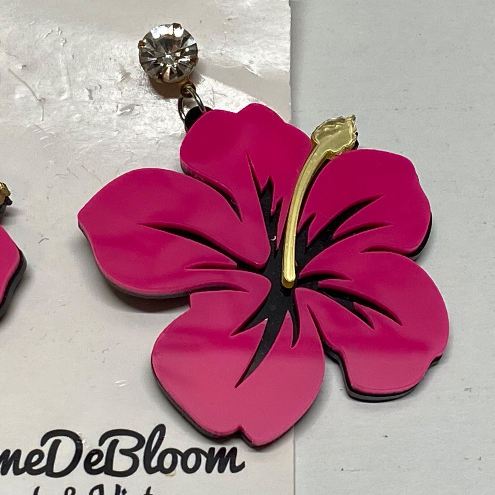 Hawaii Giant Hibiscus Pink Flower Earrings Femme De Bloom Large Acrylic Vintage