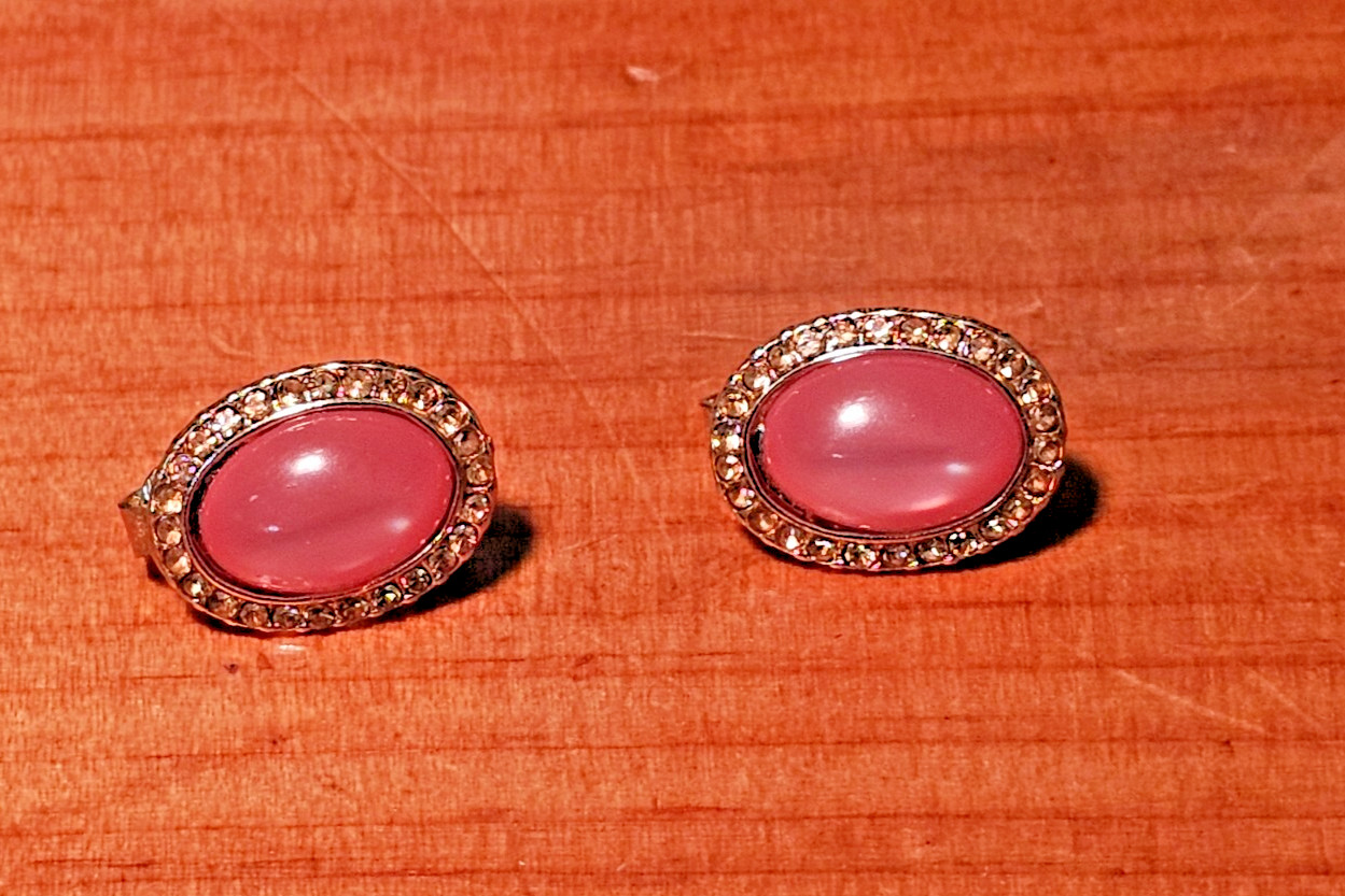 Gold tone Clip-on Earring with Pink Color Stone