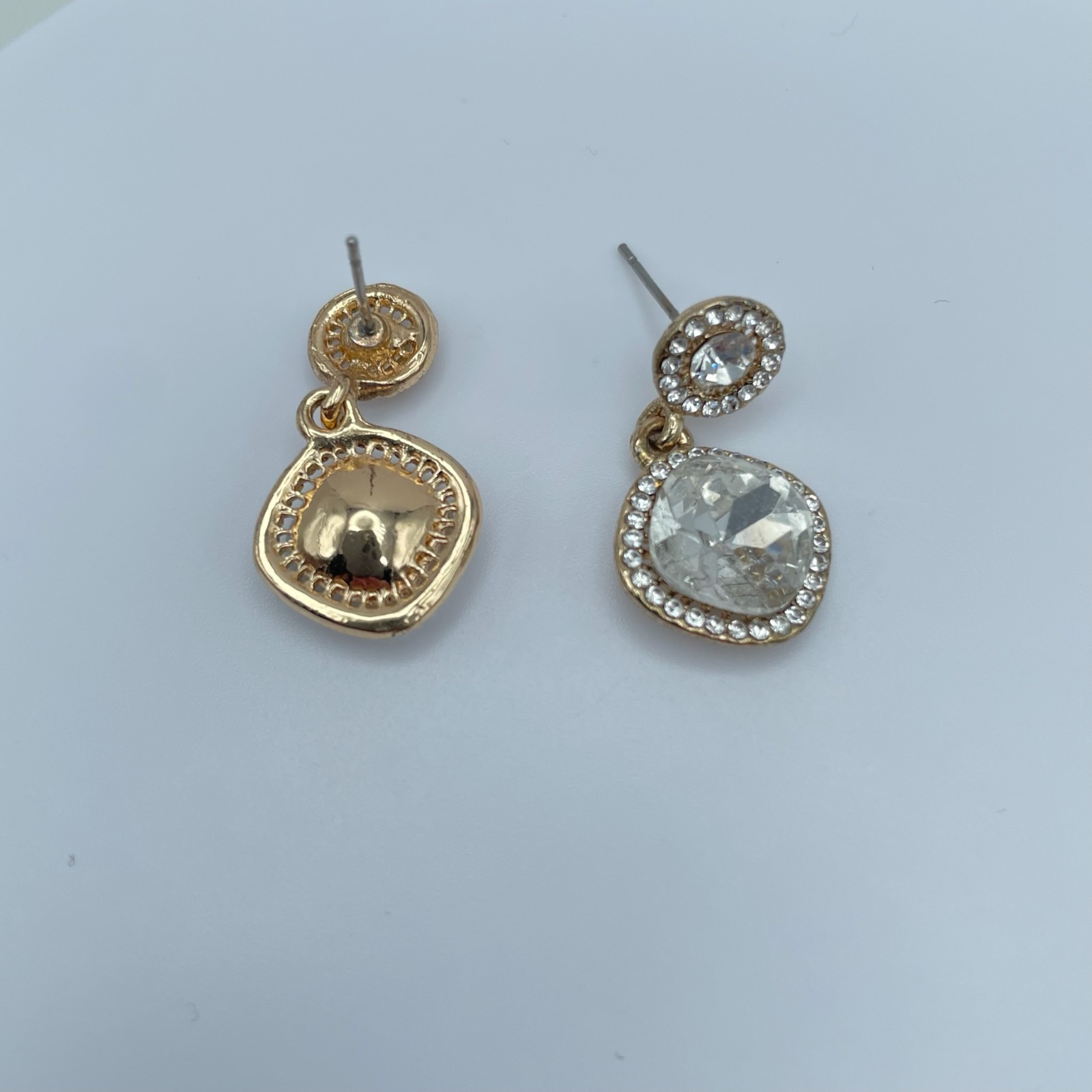 Vintage 90s Gold Tone Cushion Cut Halo Post Dangle Earrings Women’s Jewelry