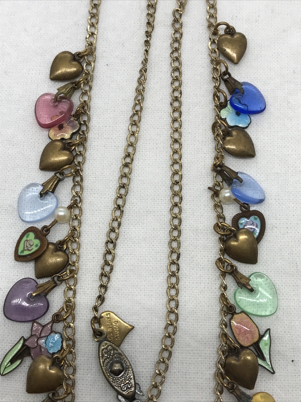Vintage Glass Works Studio Glass & Brass Charms in Multi Colors Necklace 18