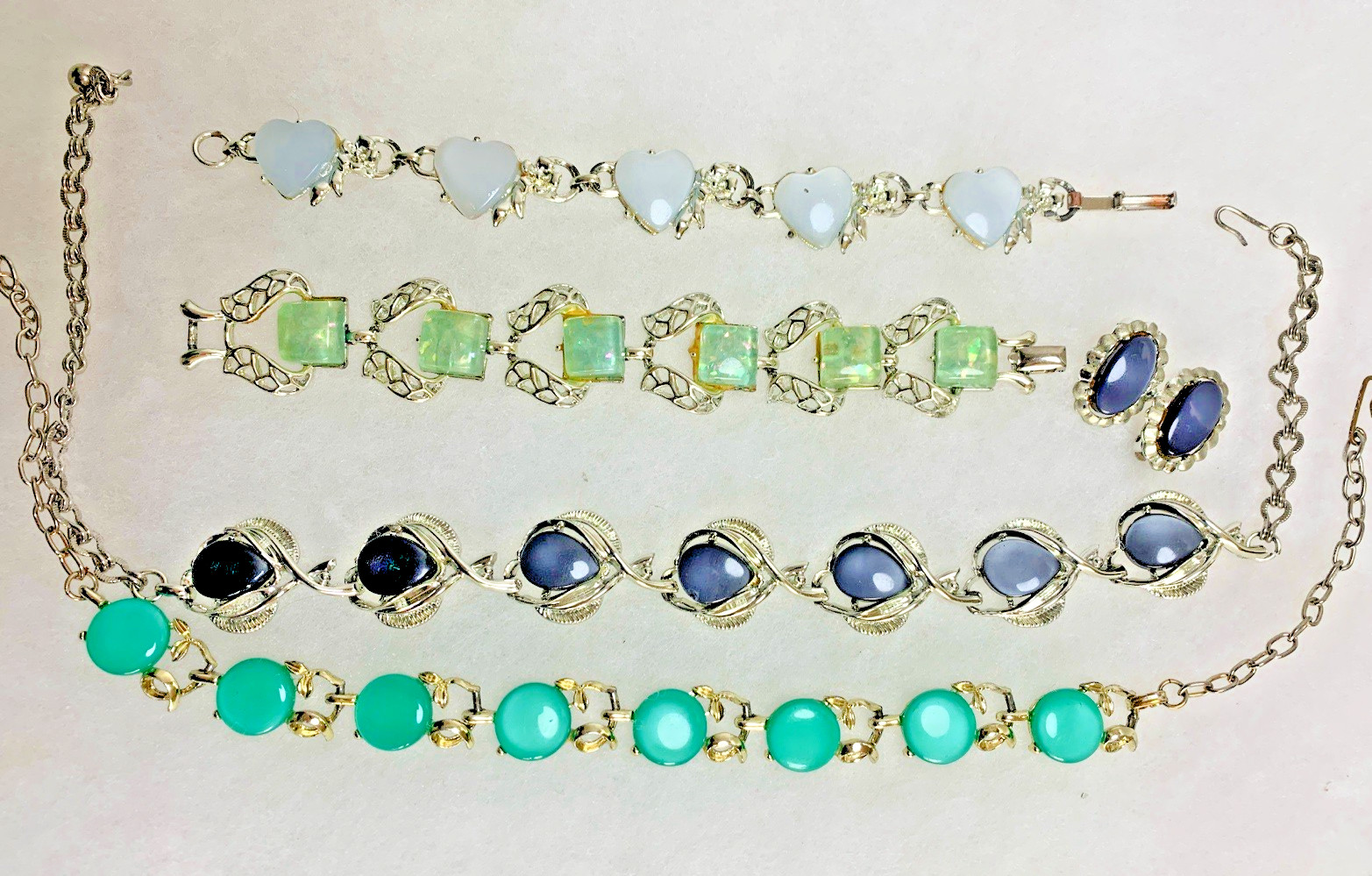 Vintage Cabochon Jewelry Lot Necklaces Bracelets Coro Earrings Retro Cottage