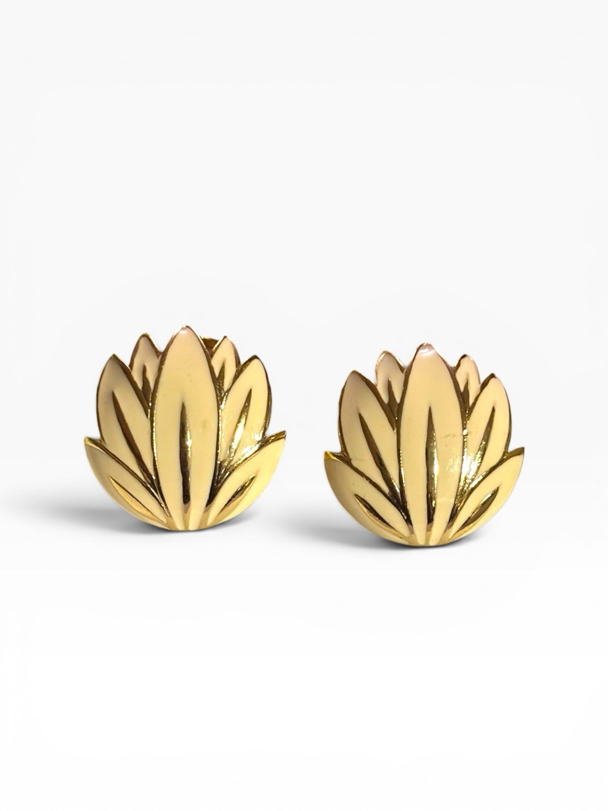 VTG ORENA Paris Clip On Earrings Designer Brand Gold & Enamel Floral 80-90’s