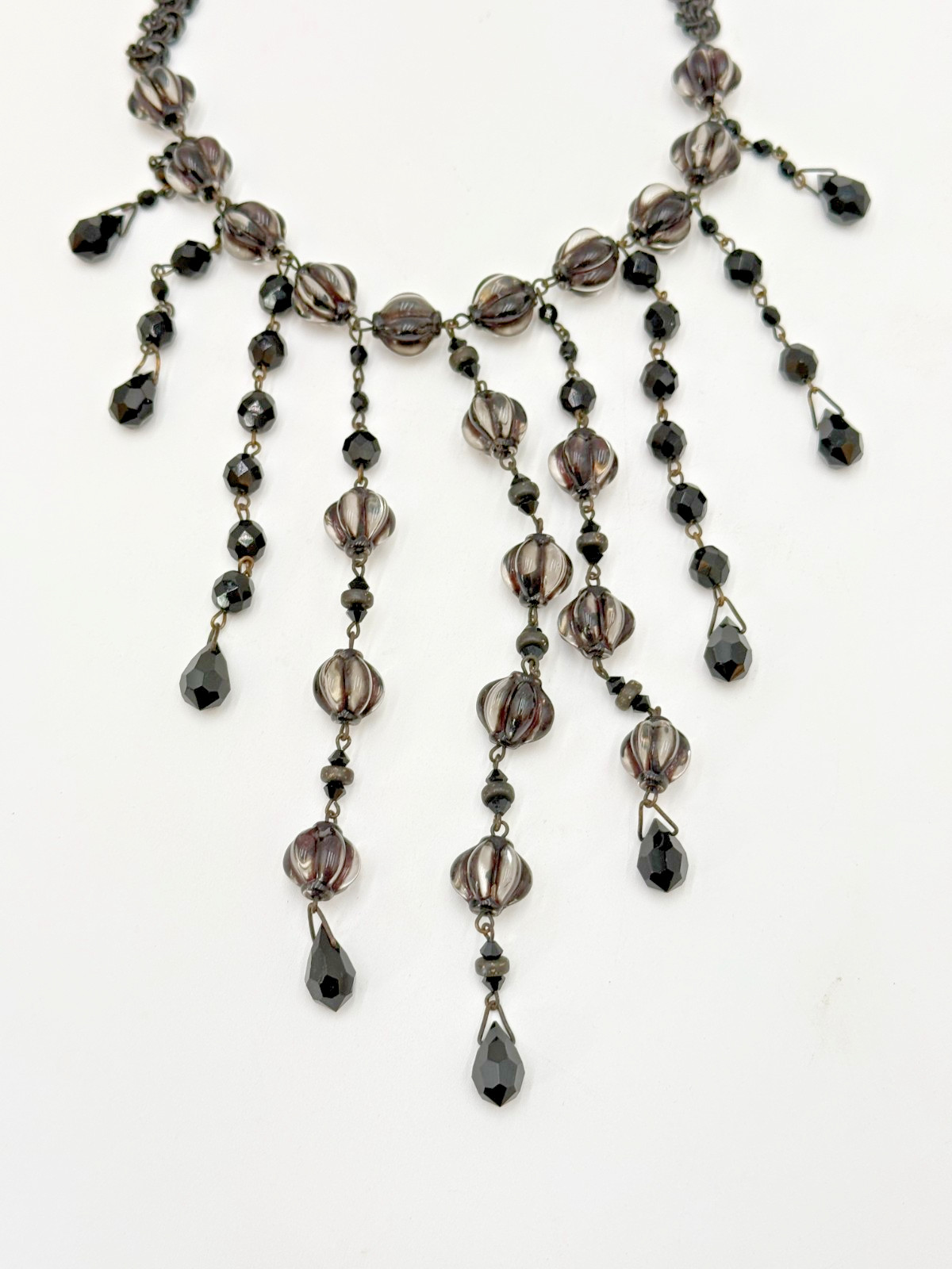 LAURA VOGEL NEW YORK Necklace Black & Clear Fringe Choker
