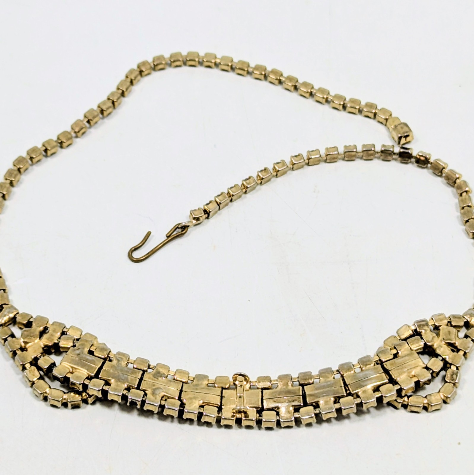 Vintage Rhinestone Pink Mauve Gold Tone Choker Necklace 14-16″