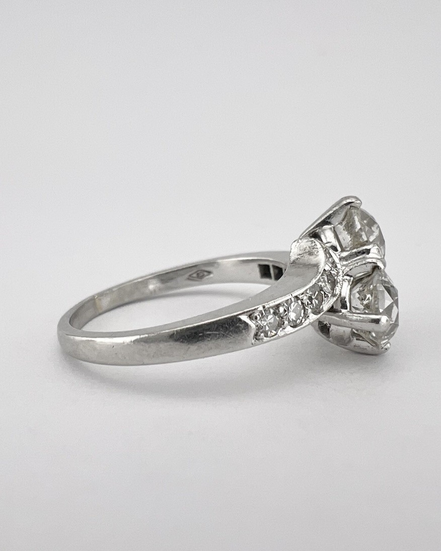 Antique Victorian .900 Platinum Old European Cut Diamond Moi et Toi Bypass Ring