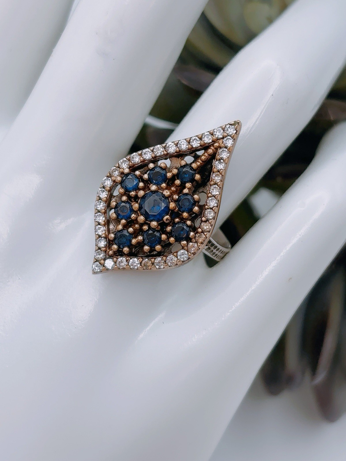 Sterling Silver 925 Turkish Rhombus Iolite Stone Ring Sz 8 Antique Unique