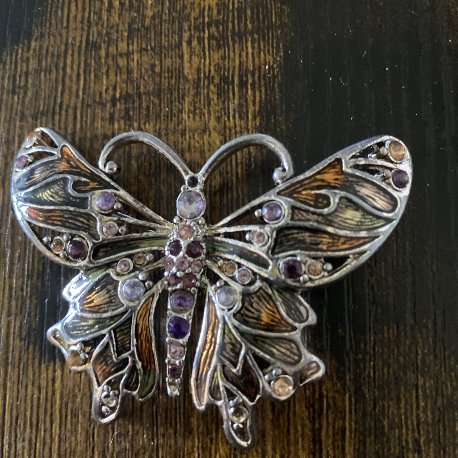 Monet Butterfly Brooch Vtg Pin Stones As Is ! Not Sure In Sny Stone Missing