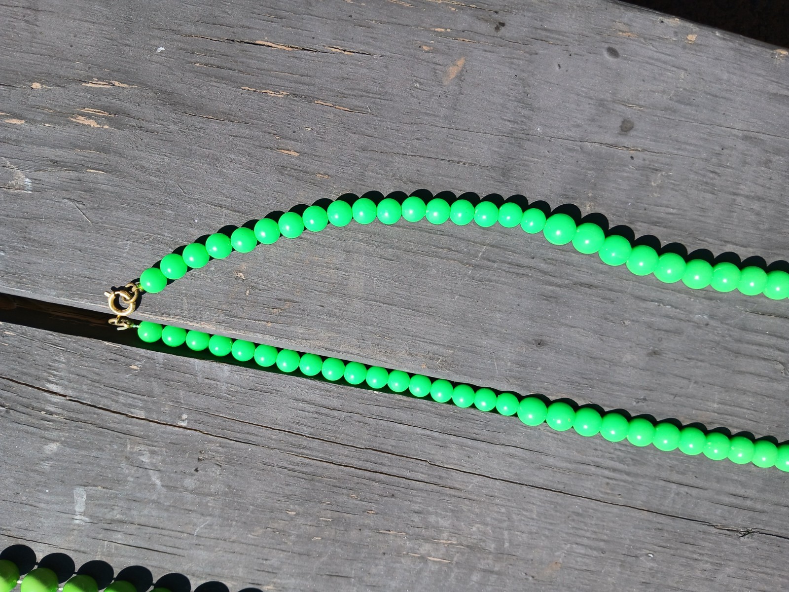 2 Vintage Bright Vivid Green Plastic Beads Necklaces
