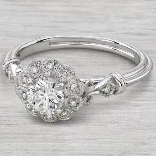 Art Deco Vintage 1.2Ct Lab Created Diamond Antique 14K Gold Over Engagement Ring